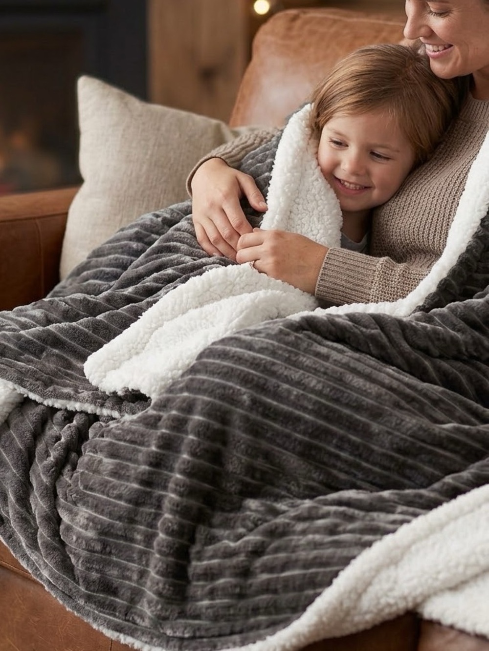 Cuddl Duds Cozy Plush Sherpa Throw Blanket Charcoal Grey Reversible 50x60 New